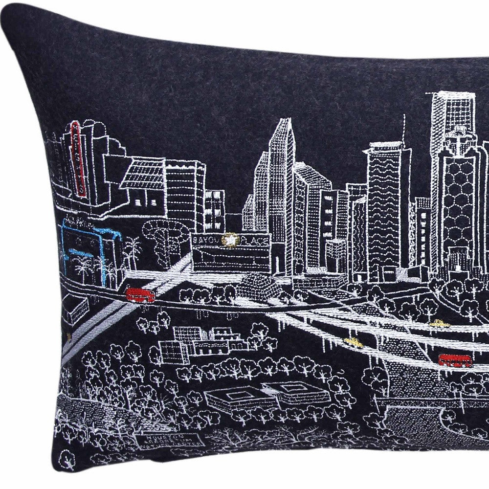 35" Black Houston Nighttime Skyline Lumbar Decorative Pillow - Homeroots - Flyclothing LLC