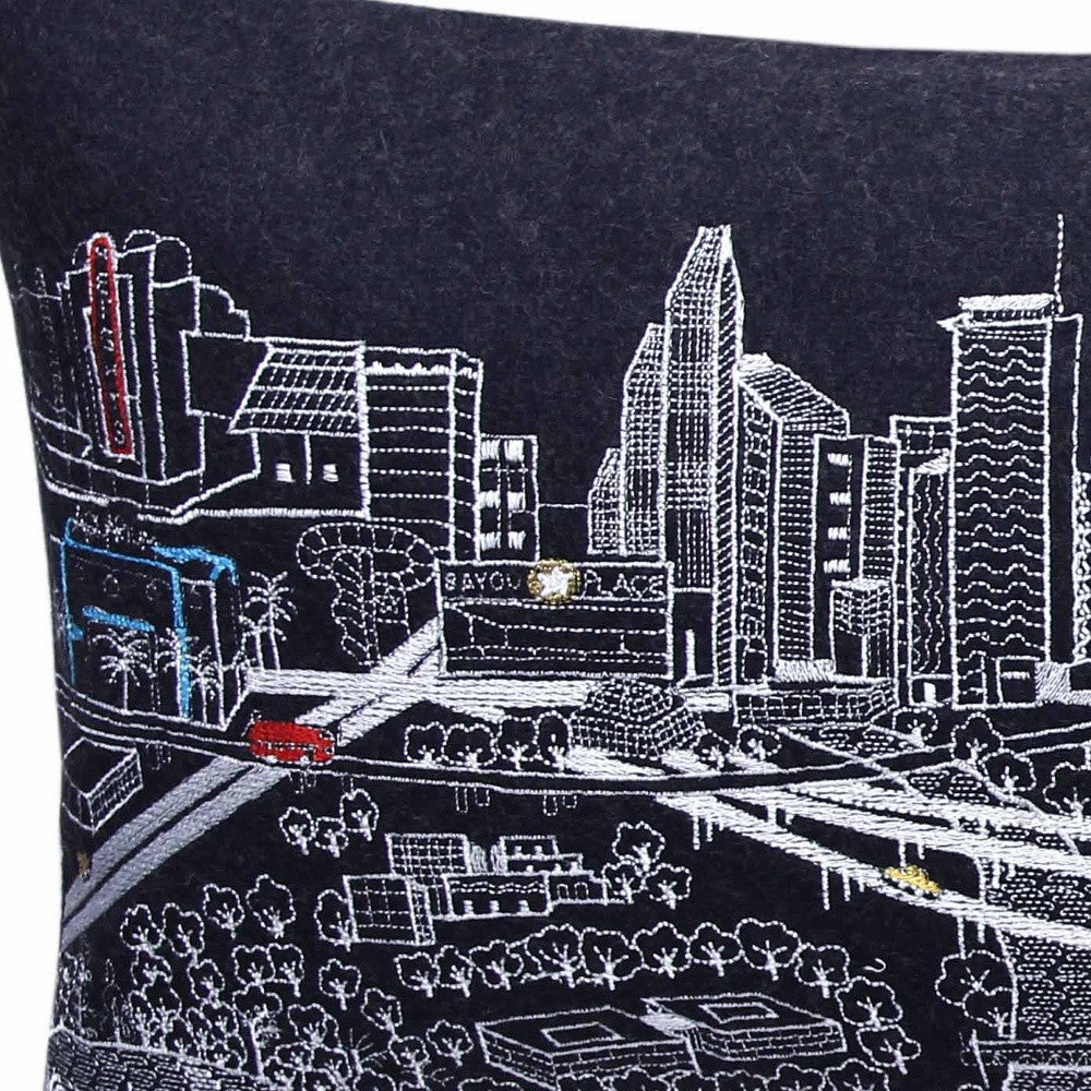 35" Black Houston Nighttime Skyline Lumbar Decorative Pillow - Homeroots - Flyclothing LLC