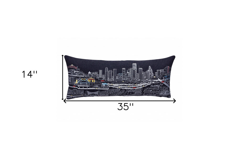 35" Black Houston Nighttime Skyline Lumbar Decorative Pillow - Homeroots - Flyclothing LLC