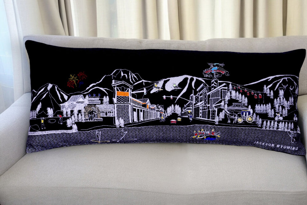 35" Black Jackson Nighttime Skyline Lumbar Decorative Pillow - Homeroots - Flyclothing LLC