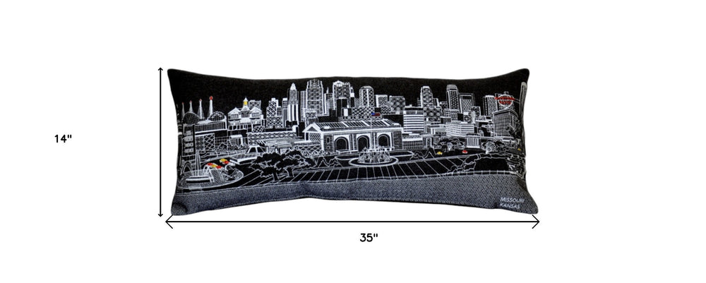 35" Black Kansas City Nighttime Skyline Lumbar Decorative Pillow - Homeroots - Flyclothing LLC