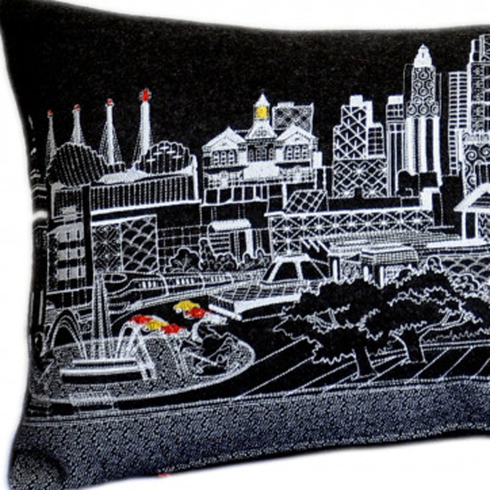 35" Black Kansas City Nighttime Skyline Lumbar Decorative Pillow - Homeroots - Flyclothing LLC