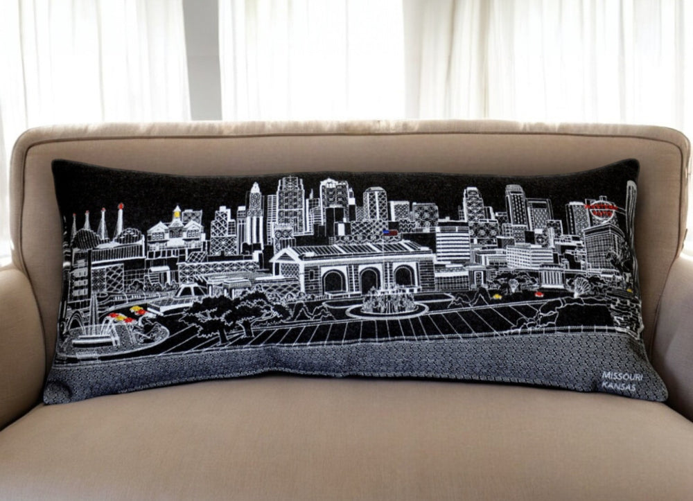 35" Black Kansas City Nighttime Skyline Lumbar Decorative Pillow - Homeroots - Flyclothing LLC