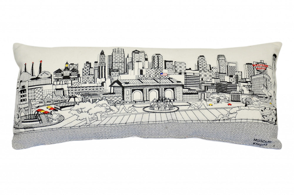 35" White Kansas City Daylight Skyline Lumbar Decorative Pillow - Homeroots - Flyclothing LLC
