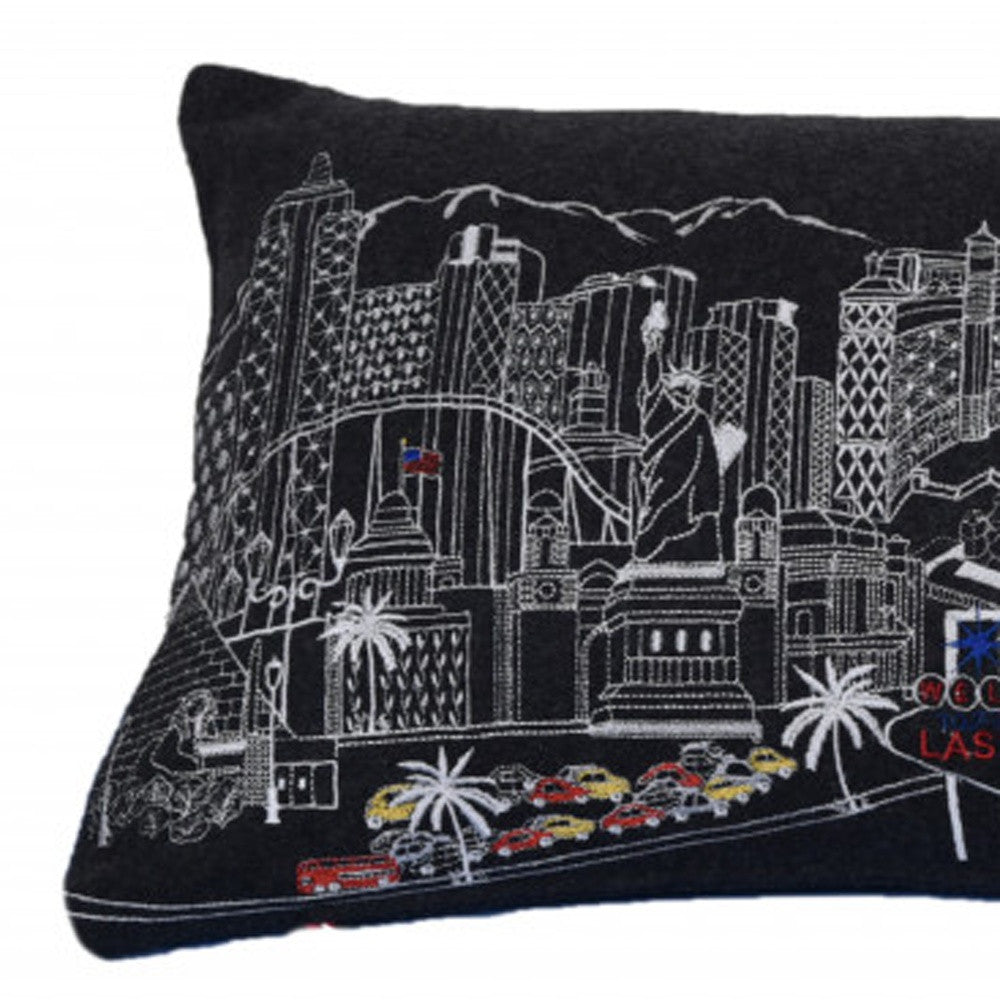 35" Black as Vegas Nighttime Skyline Lumbar Decorative Pillow - Homeroots - Flyclothing LLC