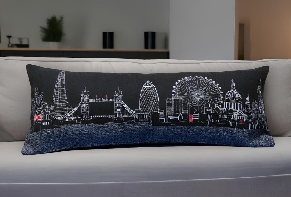 35" Black London Nighttime Skyline Lumbar Decorative Pillow - Homeroots - Flyclothing LLC