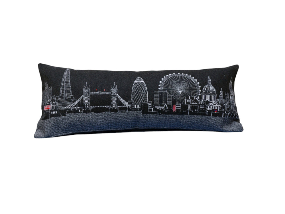 35" Black London Nighttime Skyline Lumbar Decorative Pillow - Homeroots - Flyclothing LLC