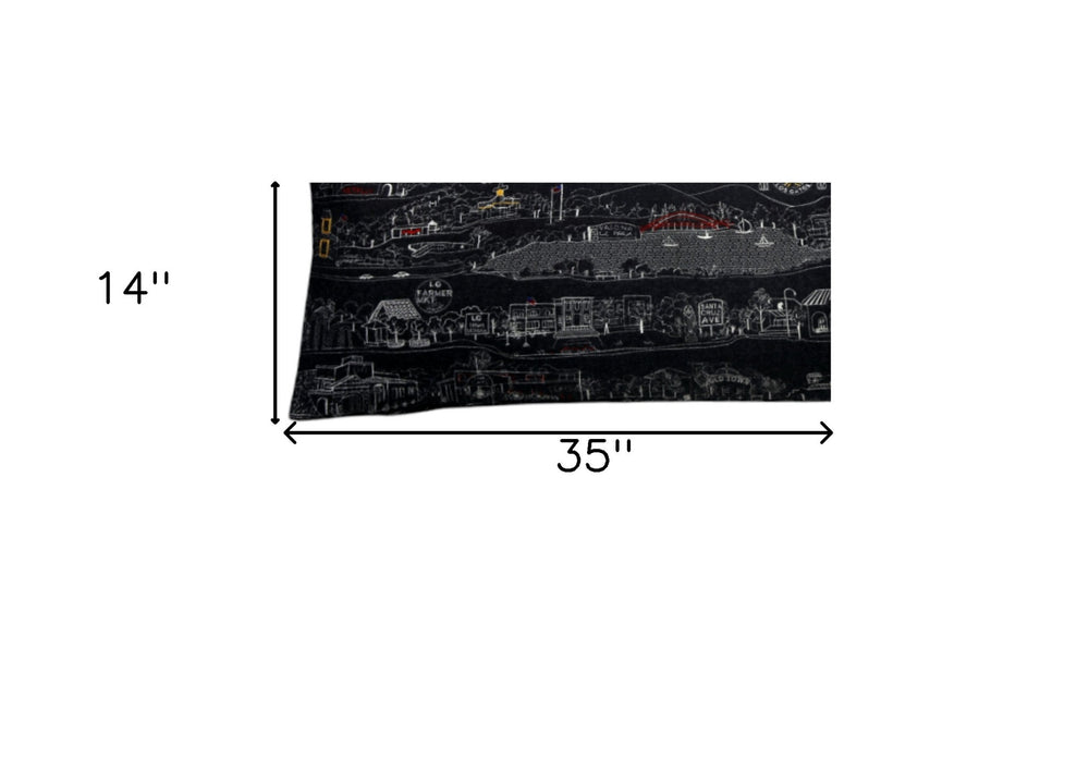 35" Black Los Gatos Nighttime Skyline Lumbar Decorative Pillow - Homeroots - Flyclothing LLC