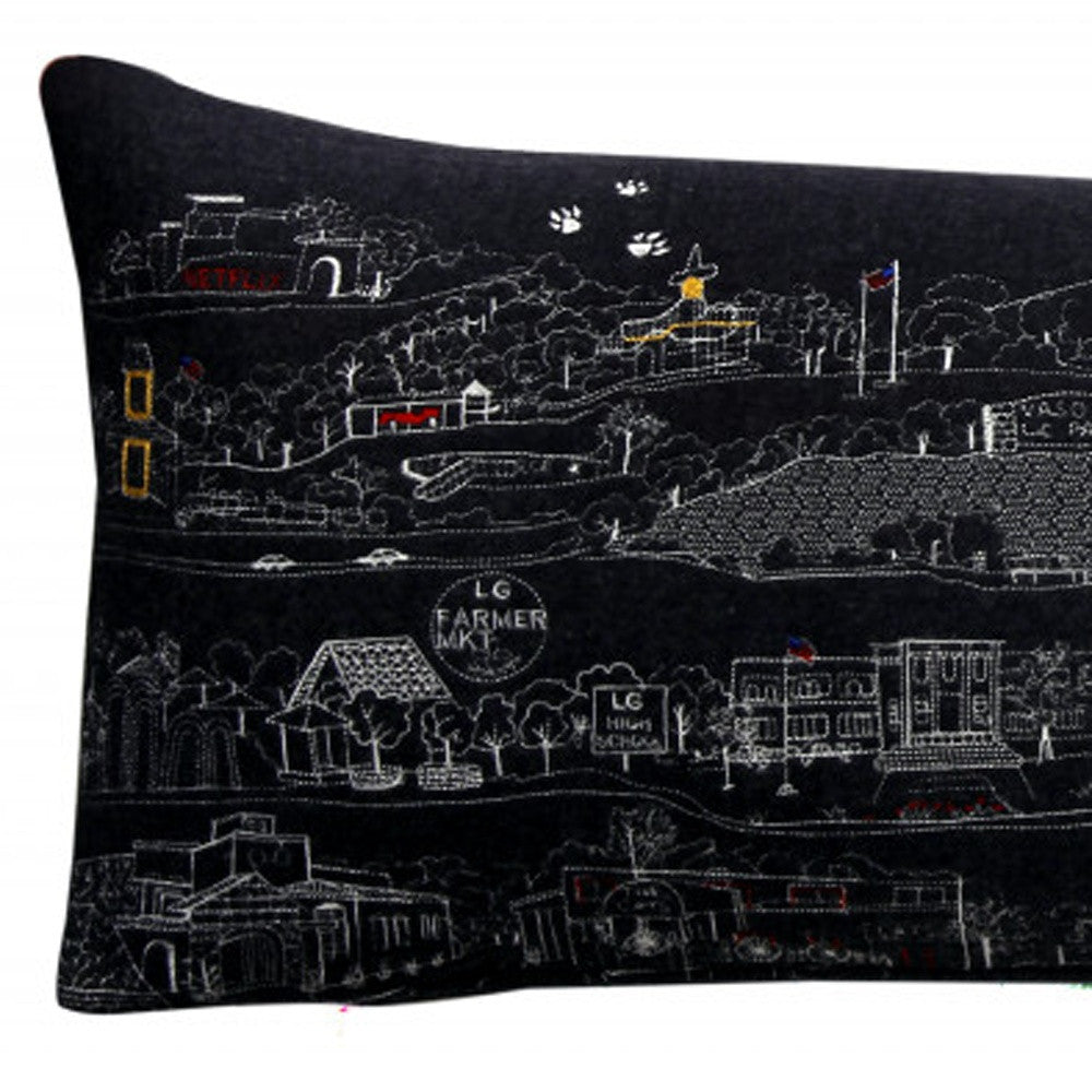 35" Black Los Gatos Nighttime Skyline Lumbar Decorative Pillow - Homeroots - Flyclothing LLC