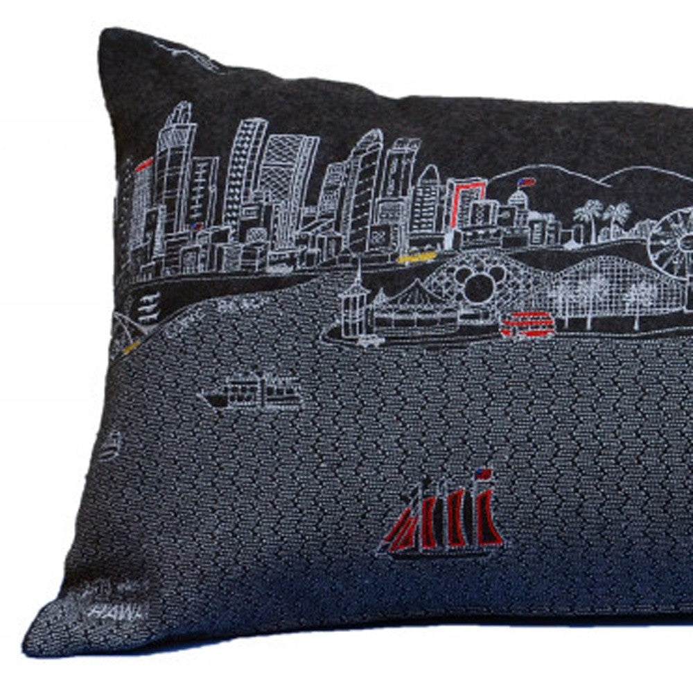 35" Black Los Angeles Nighttime Skyline Lumbar Decorative Pillow - Homeroots - Flyclothing LLC