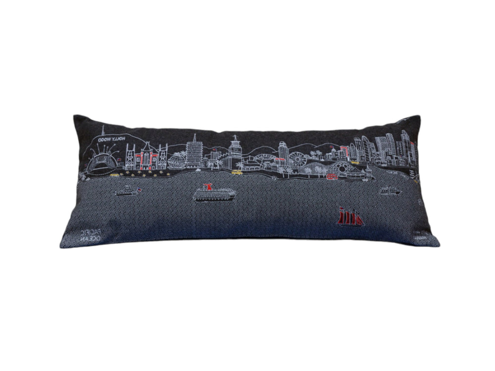 35" Black Los Angeles Nighttime Skyline Lumbar Decorative Pillow - Homeroots - Flyclothing LLC