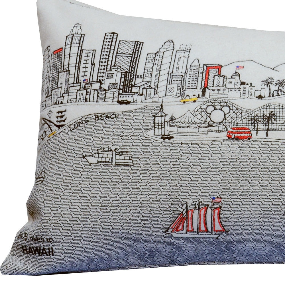 35" White Los Angeles Daylight Skyline Lumbar Decorative Pillow - Homeroots - Flyclothing LLC