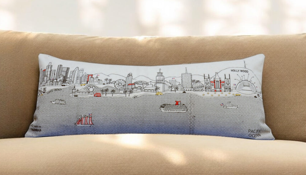 35" White Los Angeles Daylight Skyline Lumbar Decorative Pillow - Homeroots - Flyclothing LLC