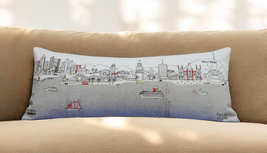 35" White Los Angeles Daylight Skyline Lumbar Decorative Pillow - Homeroots