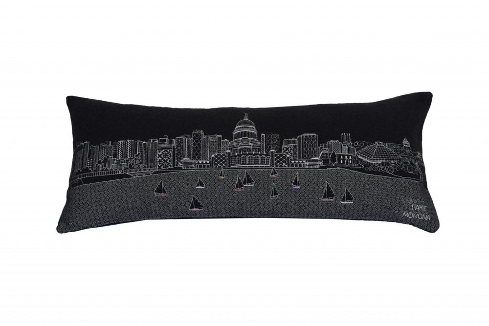 35" Black Madison Nighttime Skyline Lumbar Decorative Pillow - Homeroots - Flyclothing LLC