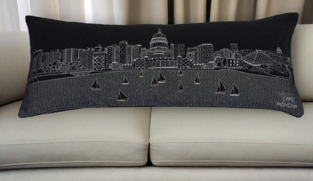 35" Black Madison Nighttime Skyline Lumbar Decorative Pillow - Homeroots - Flyclothing LLC