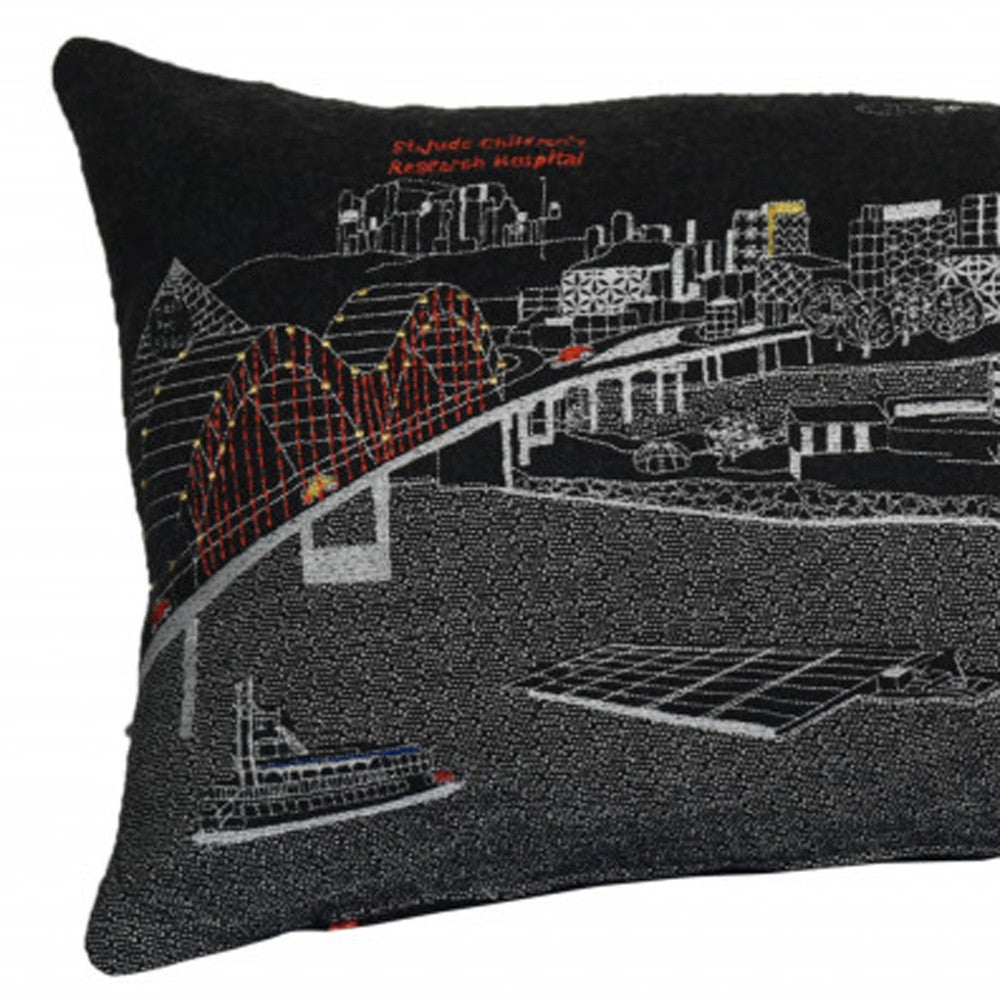 35" Black Memphis Nighttime Skyline Lumbar Decorative Pillow - Homeroots - Flyclothing LLC