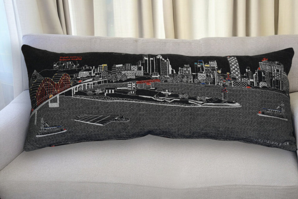 35" Black Memphis Nighttime Skyline Lumbar Decorative Pillow - Homeroots - Flyclothing LLC