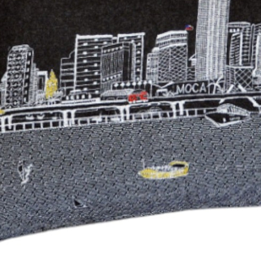 35" Black Miami Nighttime Skyline Lumbar Decorative Pillow - Homeroots - Flyclothing LLC