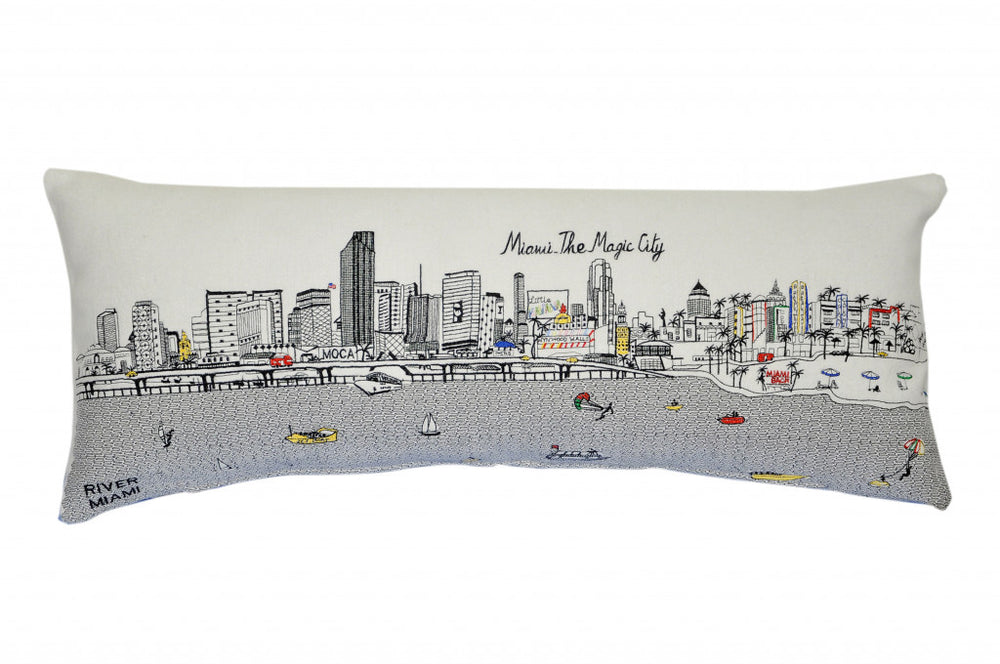 35" White Miami Daylight Skyline Lumbar Decorative Pillow - Homeroots - Flyclothing LLC