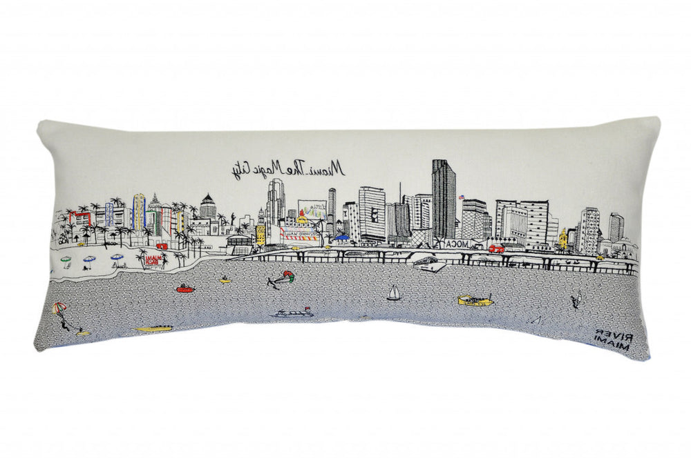 35" White Miami Daylight Skyline Lumbar Decorative Pillow - Homeroots - Flyclothing LLC