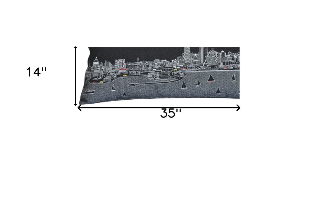 35" Black Milwaukee Nighttime Skyline Lumbar Decorative Pillow - Homeroots - Flyclothing LLC