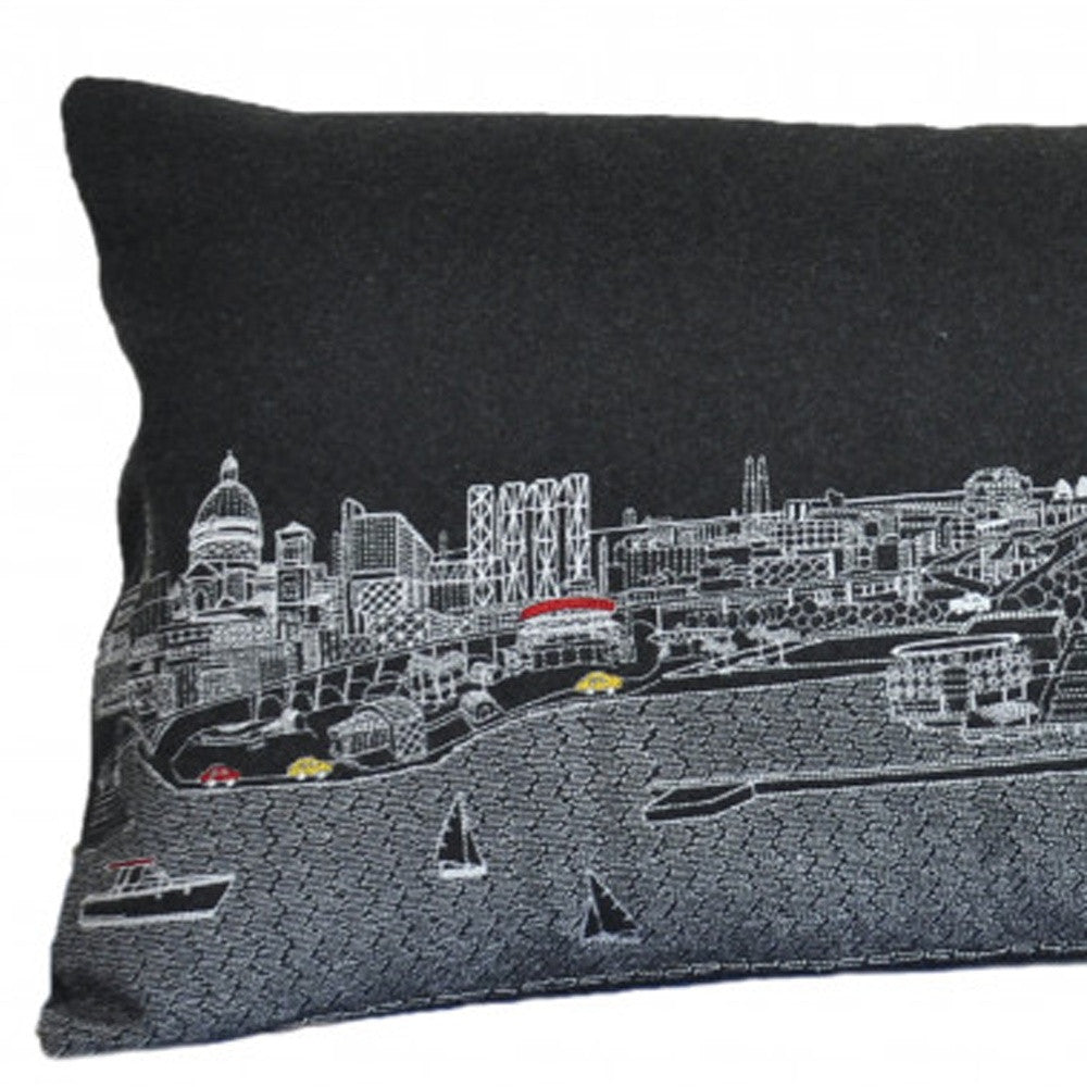 35" Black Milwaukee Nighttime Skyline Lumbar Decorative Pillow - Homeroots - Flyclothing LLC