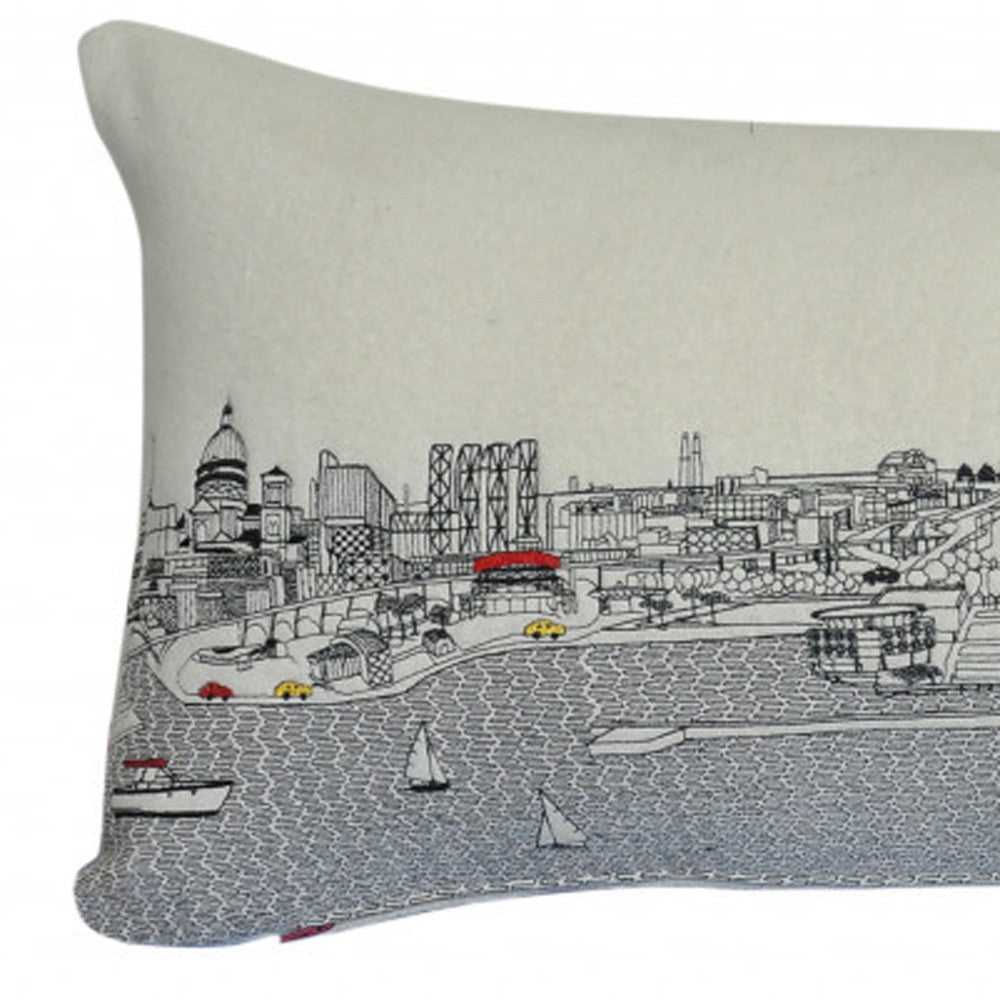 35" White Milwaukee Daylight Skyline Lumbar Decorative Pillow - Homeroots - Flyclothing LLC