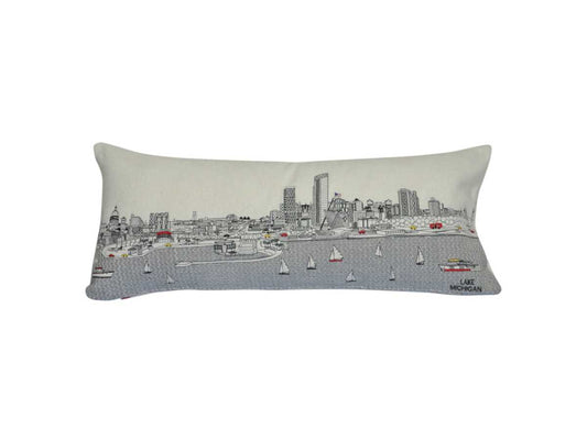 35" White Milwaukee Daylight Skyline Lumbar Decorative Pillow - Homeroots