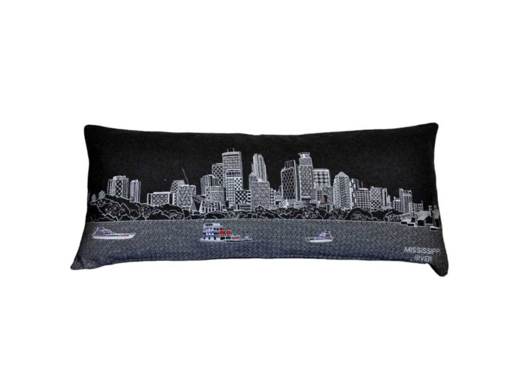 35" Black Minneapolis Nighttime Skyline Lumbar Decorative Pillow - Homeroots - Flyclothing LLC