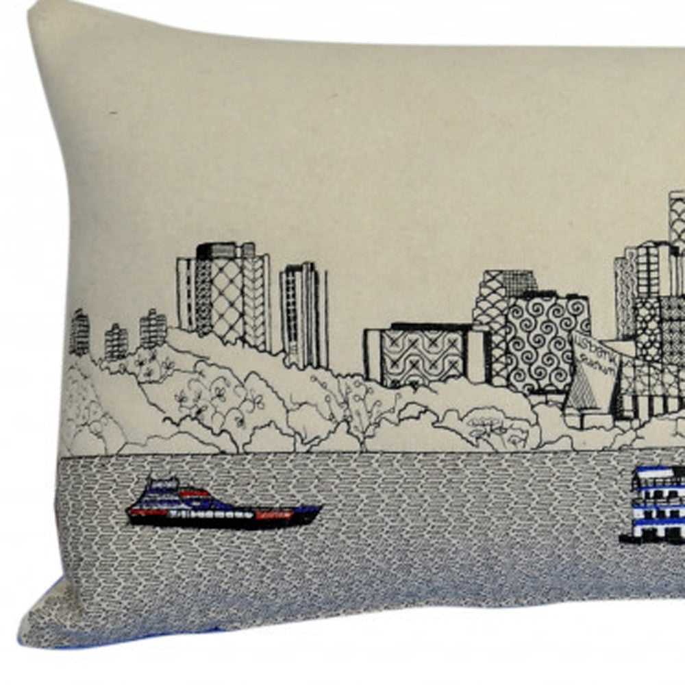 35" White Minneapolis Daylight Skyline Lumbar Decorative Pillow - Homeroots - Flyclothing LLC
