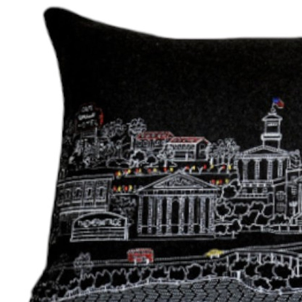 35" Black Nashville Nighttime Skyline Lumbar Decorative Pillow - Homeroots - Flyclothing LLC