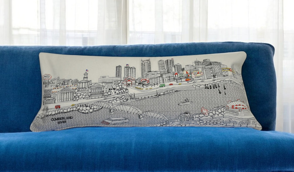 35" White Nashville Daylight Skyline Lumbar Decorative Pillow - Homeroots - Flyclothing LLC