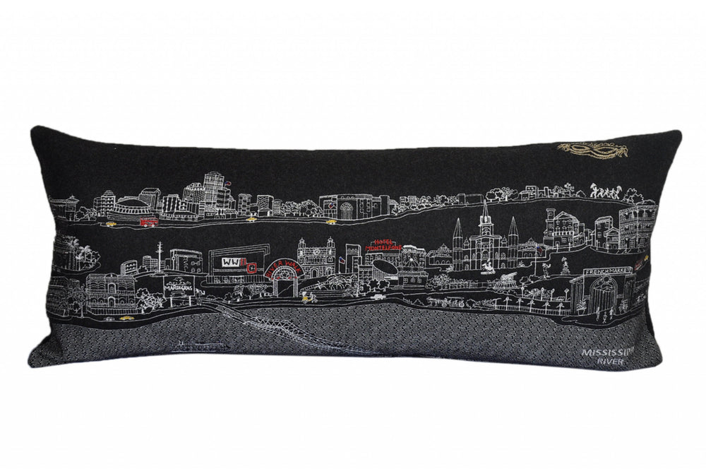 35" Black New Orleans Nighttime Skyline Lumbar Decorative Pillow - Homeroots - Flyclothing LLC