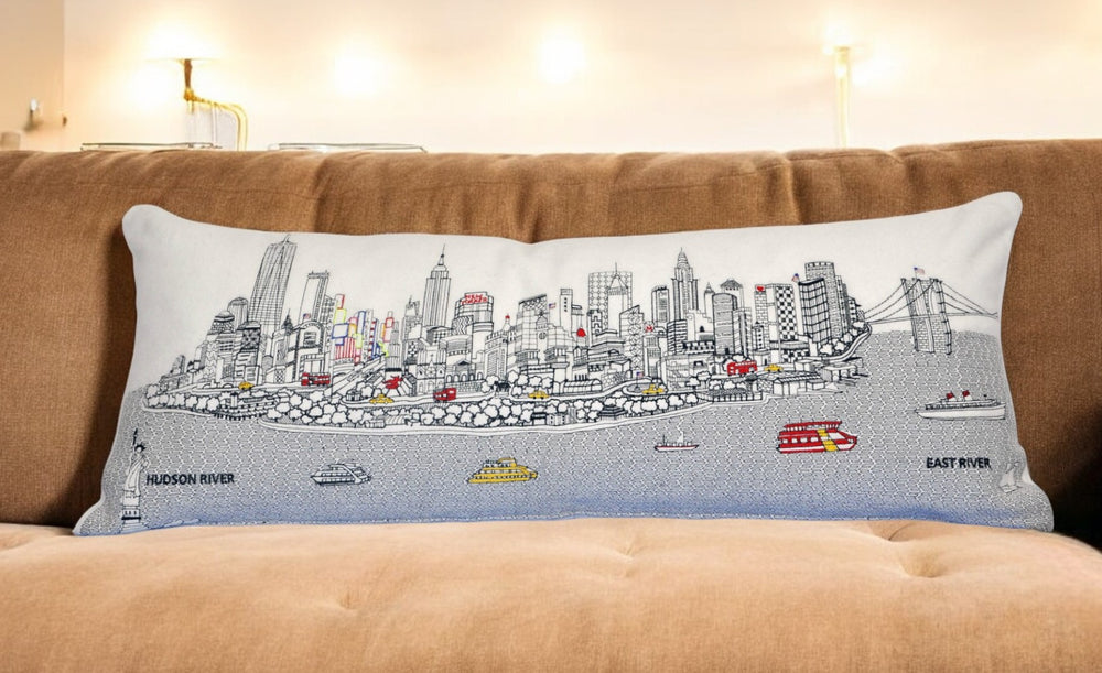 35" White NYC Daylight Skyline Lumbar Decorative Pillow - Homeroots - Flyclothing LLC