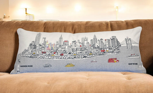 35" White NYC Daylight Skyline Lumbar Decorative Pillow - Homeroots