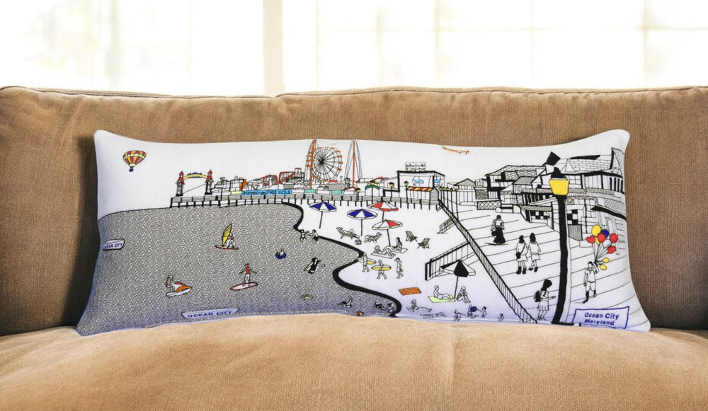 35" White Ocean City MD Daylight Skyline Lumbar Decorative Pillow - Homeroots - Flyclothing LLC