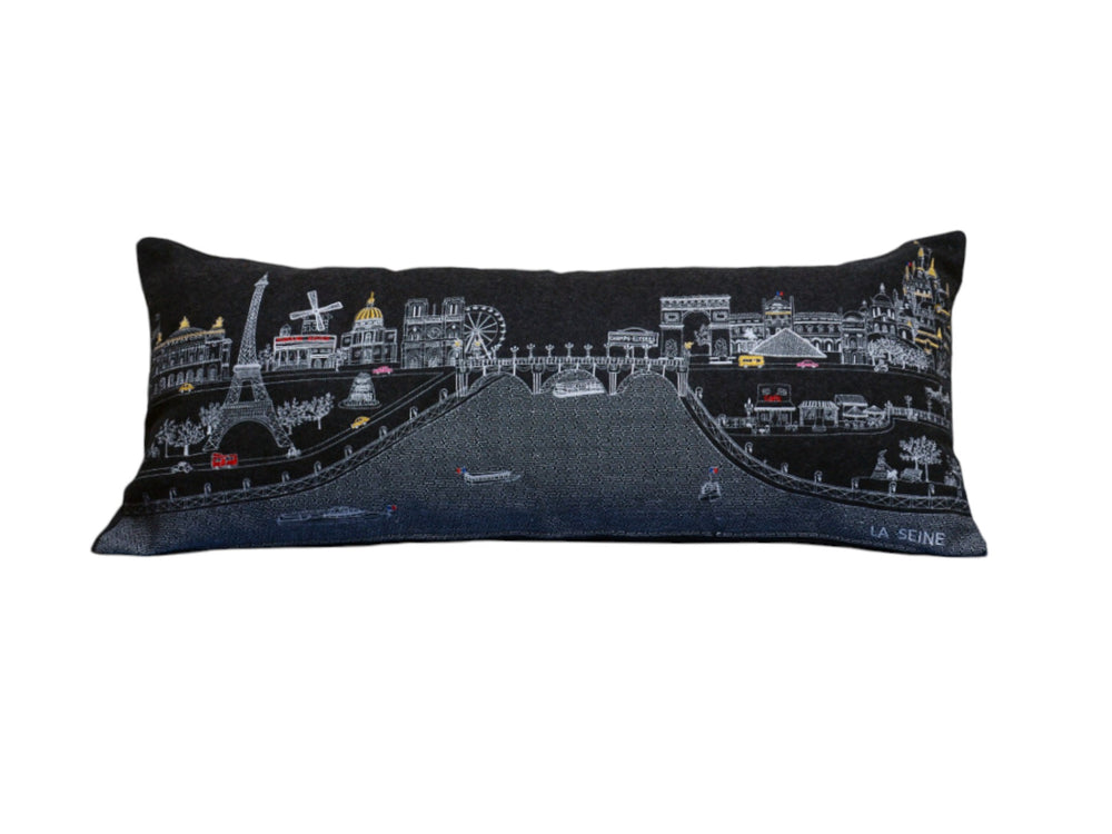35" Black Paris Nighttime Skyline Standard Lumbar Decorative Pillow - Homeroots - Flyclothing LLC
