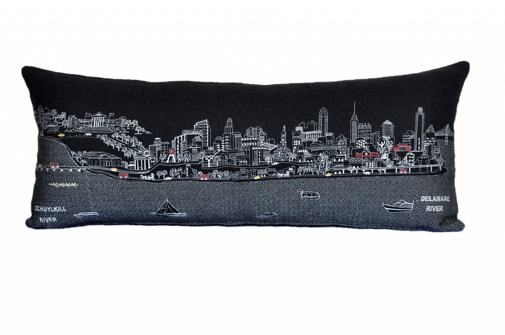 35" Black Philadelphia Nighttime Skyline Lumbar Decorative Pillow - Homeroots - Flyclothing LLC