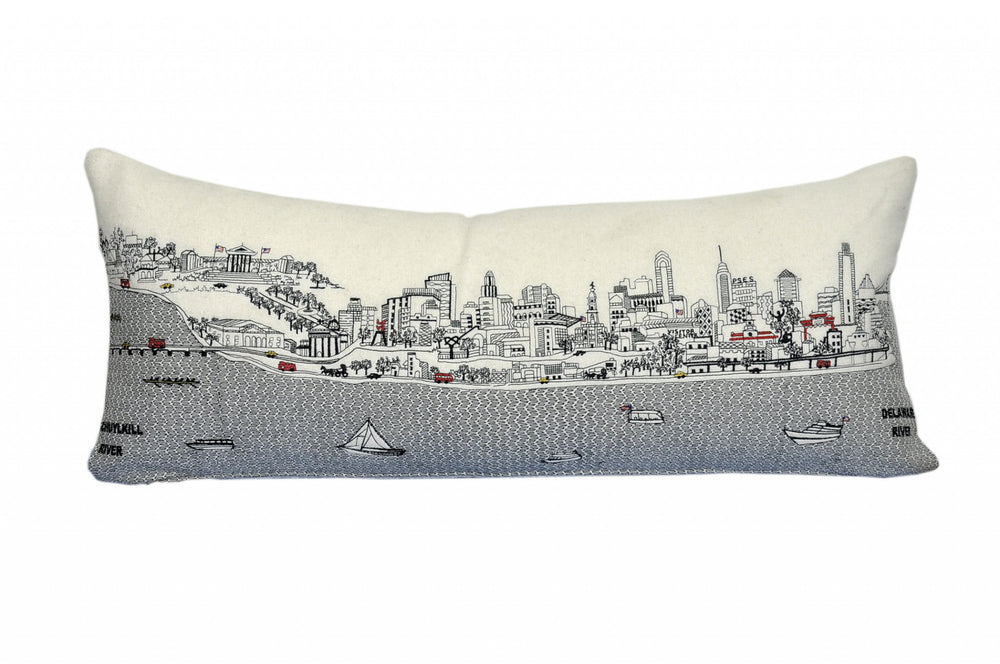 35" White Philadelphia Daylight Skyline Lumbar Decorative Pillow - Homeroots - Flyclothing LLC
