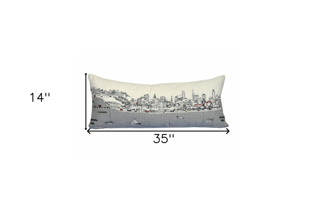 35" White Philadelphia Daylight Skyline Lumbar Decorative Pillow - Homeroots - Flyclothing LLC
