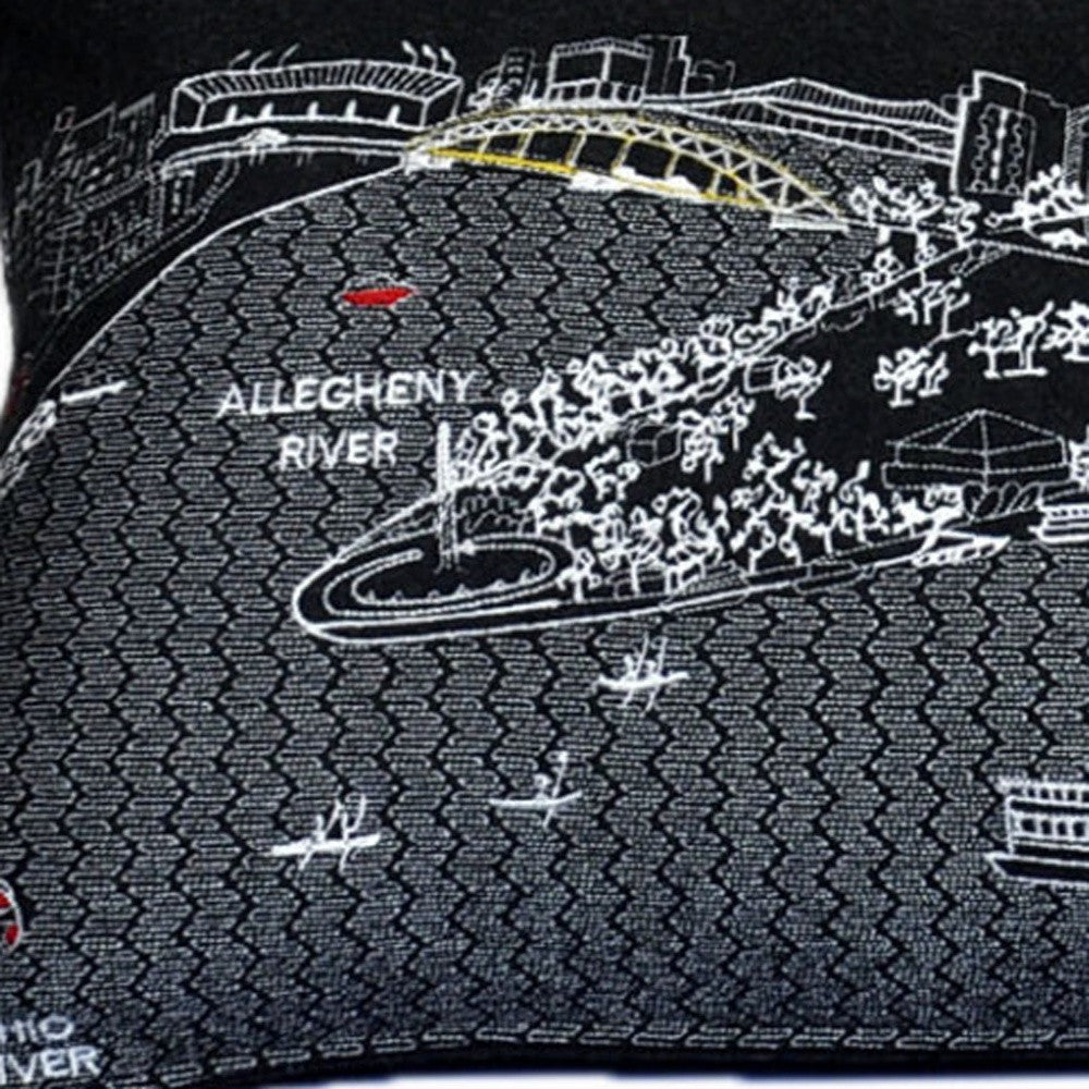 35" Black Pittsburgh Nighttime Skyline Lumbar Decorative Pillow - Homeroots - Flyclothing LLC