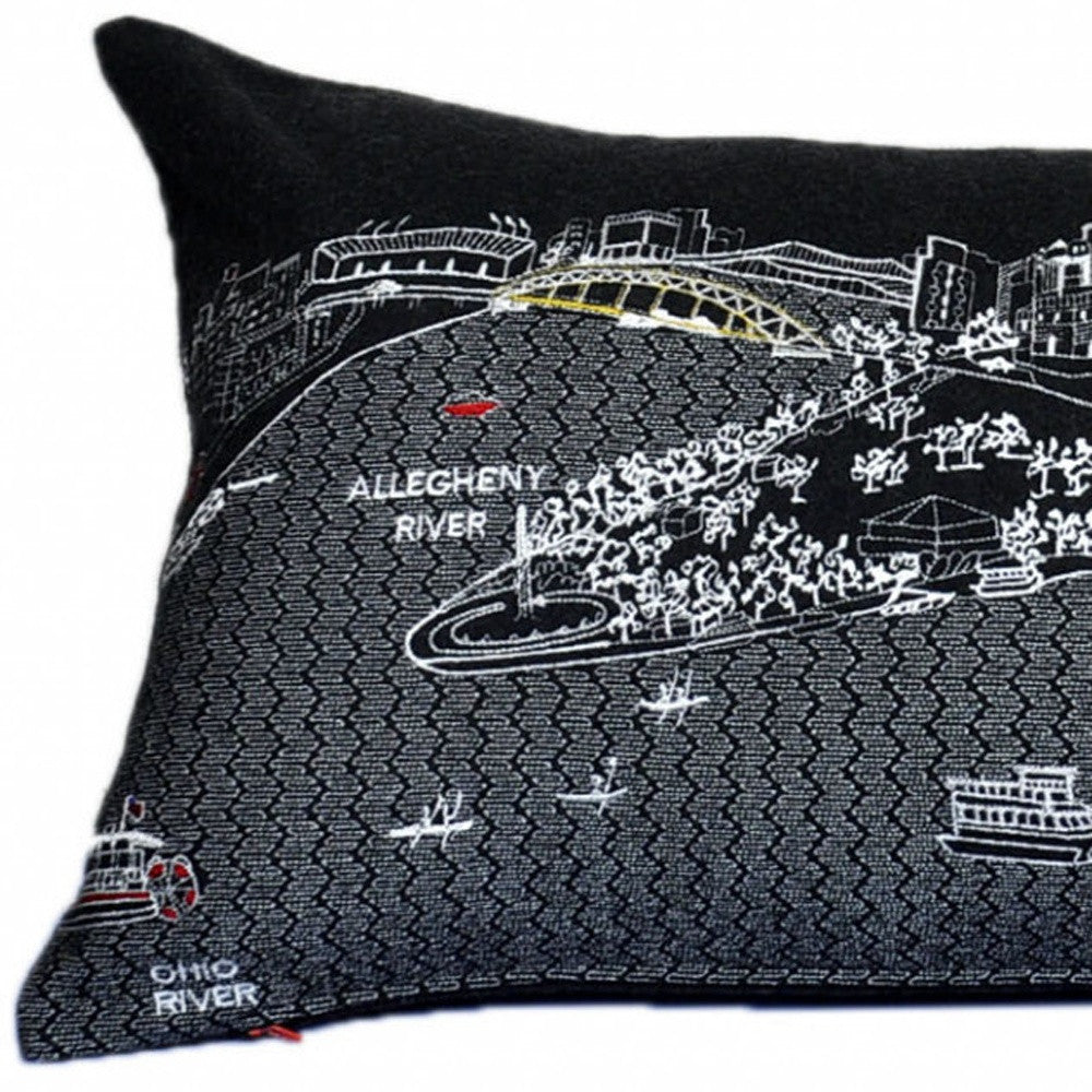 35" Black Pittsburgh Nighttime Skyline Lumbar Decorative Pillow - Homeroots - Flyclothing LLC