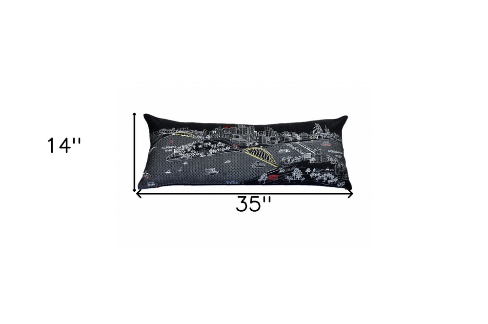 35" Black Pittsburgh Nighttime Skyline Lumbar Decorative Pillow - Homeroots - Flyclothing LLC