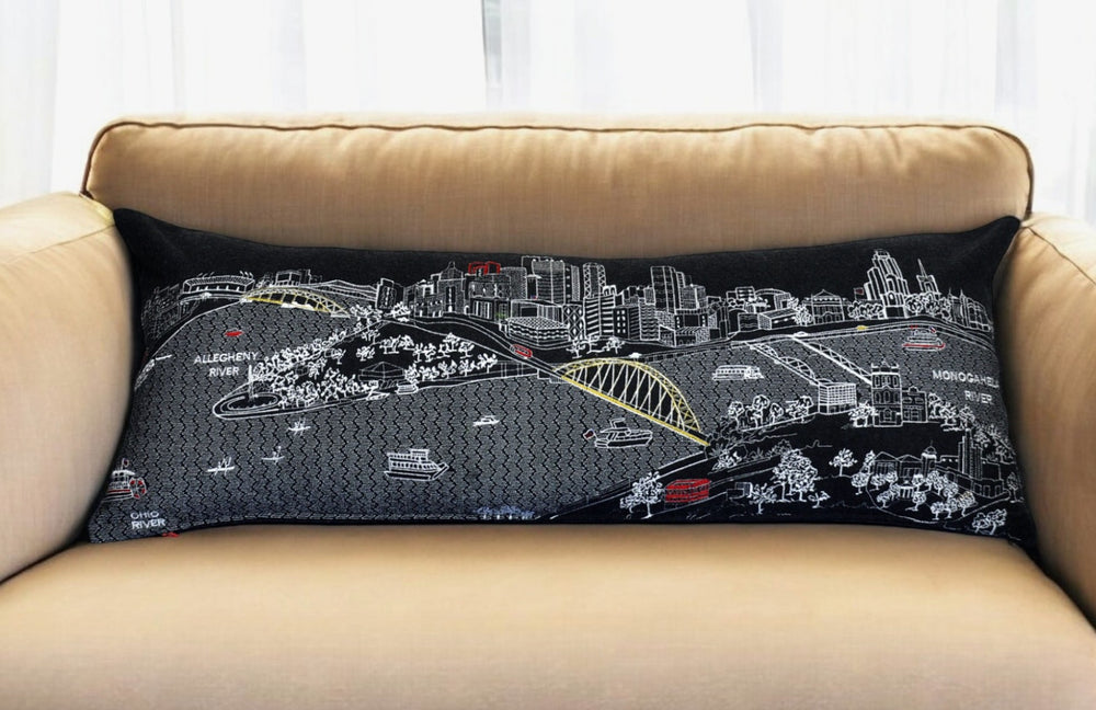 35" Black Pittsburgh Nighttime Skyline Lumbar Decorative Pillow - Homeroots - Flyclothing LLC