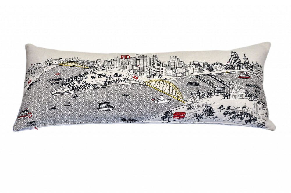 35" White Pittsburgh Daylight Skyline Lumbar Decorative Pillow - Homeroots - Flyclothing LLC
