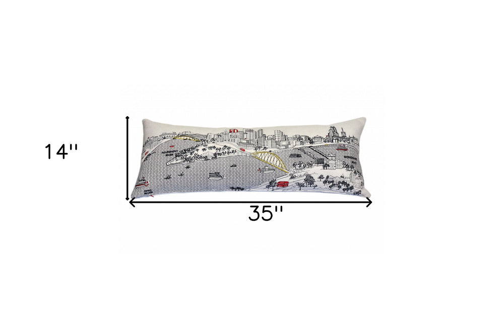 35" White Pittsburgh Daylight Skyline Lumbar Decorative Pillow - Homeroots - Flyclothing LLC