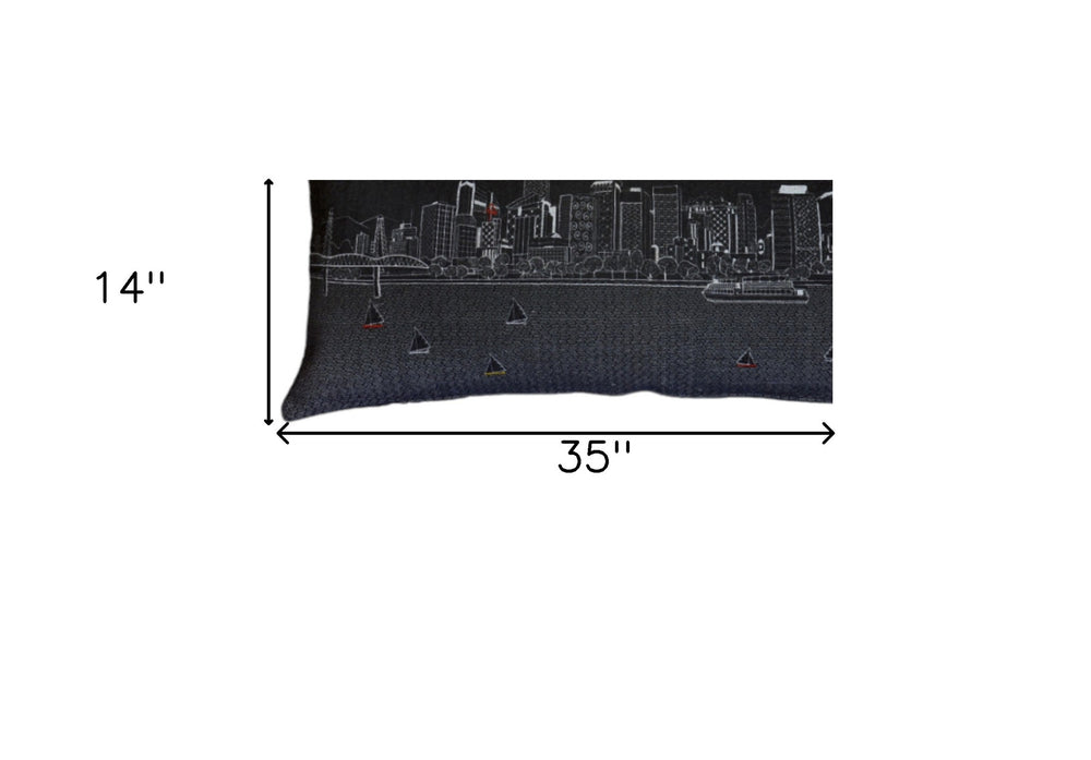 35" Black Portland Nighttime Skyline Lumbar Decorative Pillow - Homeroots - Flyclothing LLC