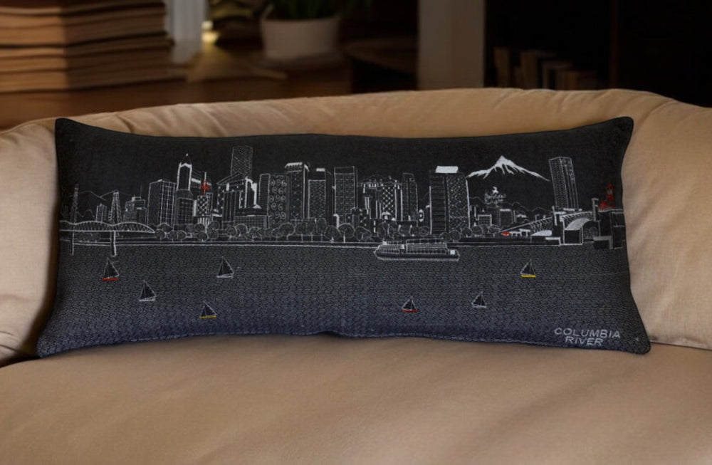 35" Black Portland Nighttime Skyline Lumbar Decorative Pillow - Homeroots - Flyclothing LLC
