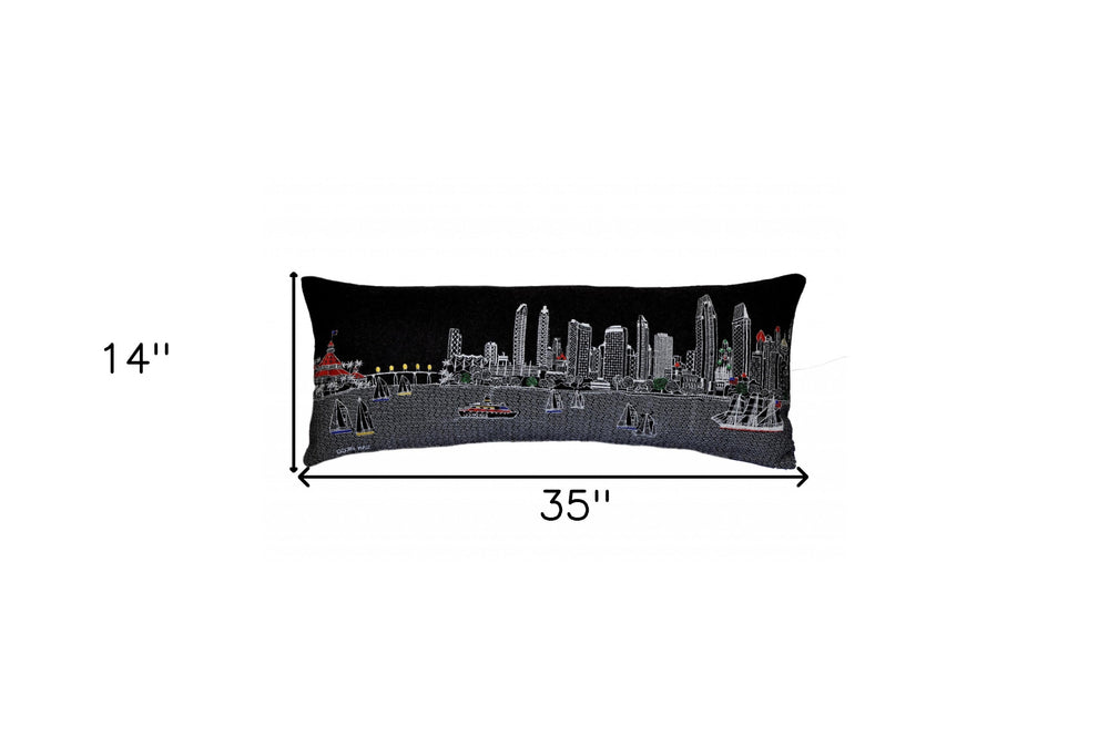 35" Black San Diego Nighttime Skyline Lumbar Decorative Pillow - Homeroots